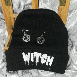 Set! Witch beanie hat &pentacle earrings set! New
